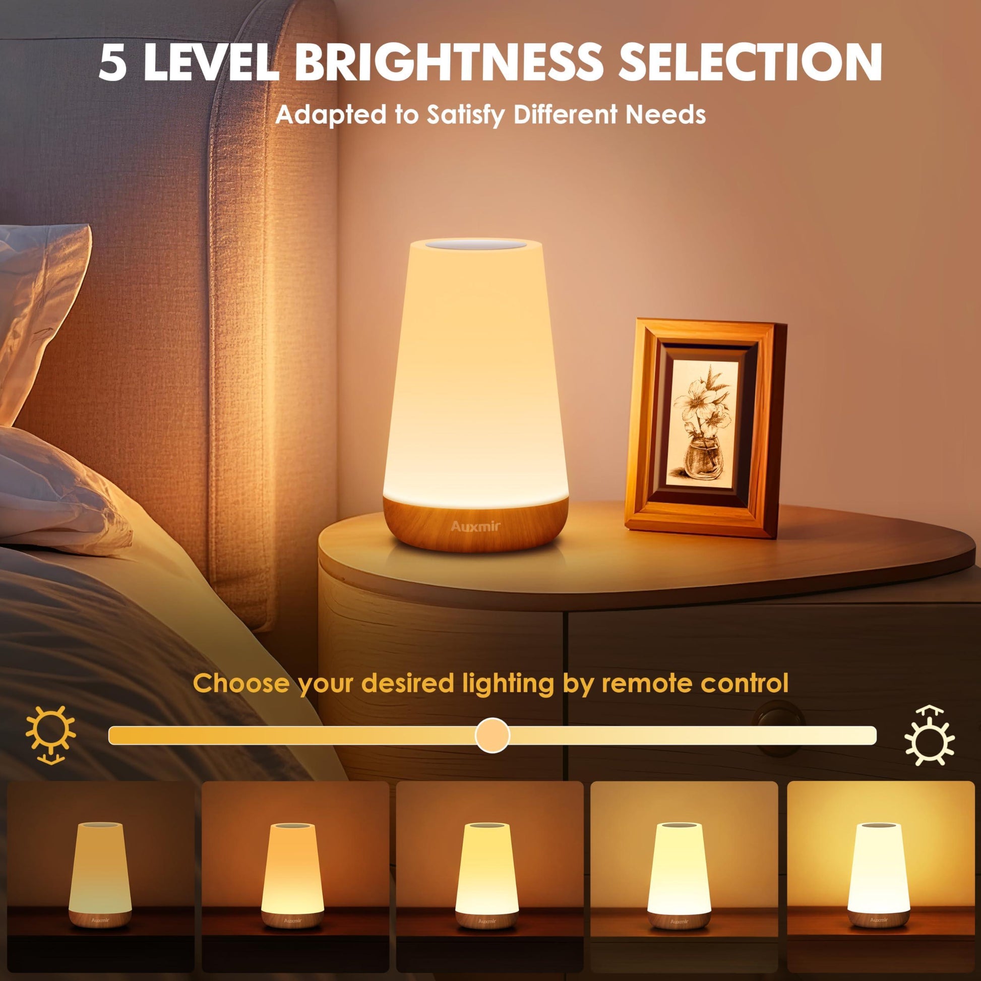 Auxmir Lampe de Chevet Veilleuse LED Lampe d'Ambiance Chambre Lampe Nuit Tactile avec 13 Couleurs RGB, Rechargeable USB, Lampe de Table Télécommande pour Chambre à Coucher Salon Camping - Natural Sleep