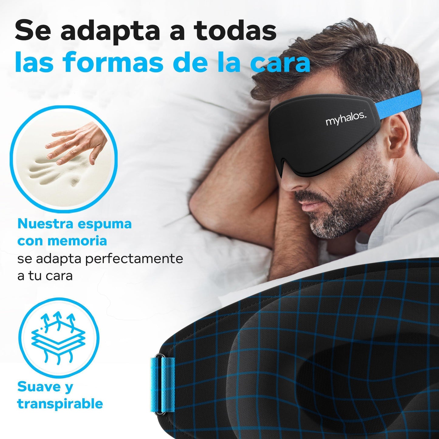 MyHalos Mask Antifaz para Dormir – Antifaz para Dormir Mujer y Hombre Modelo 2022 – Antifaz para Dormir Ojos Sin Presión – Antifaz Dormir con Bolsa de Almacenamiento - Viajes, Yoga, Vendaje de Ojos - Natural Sleep