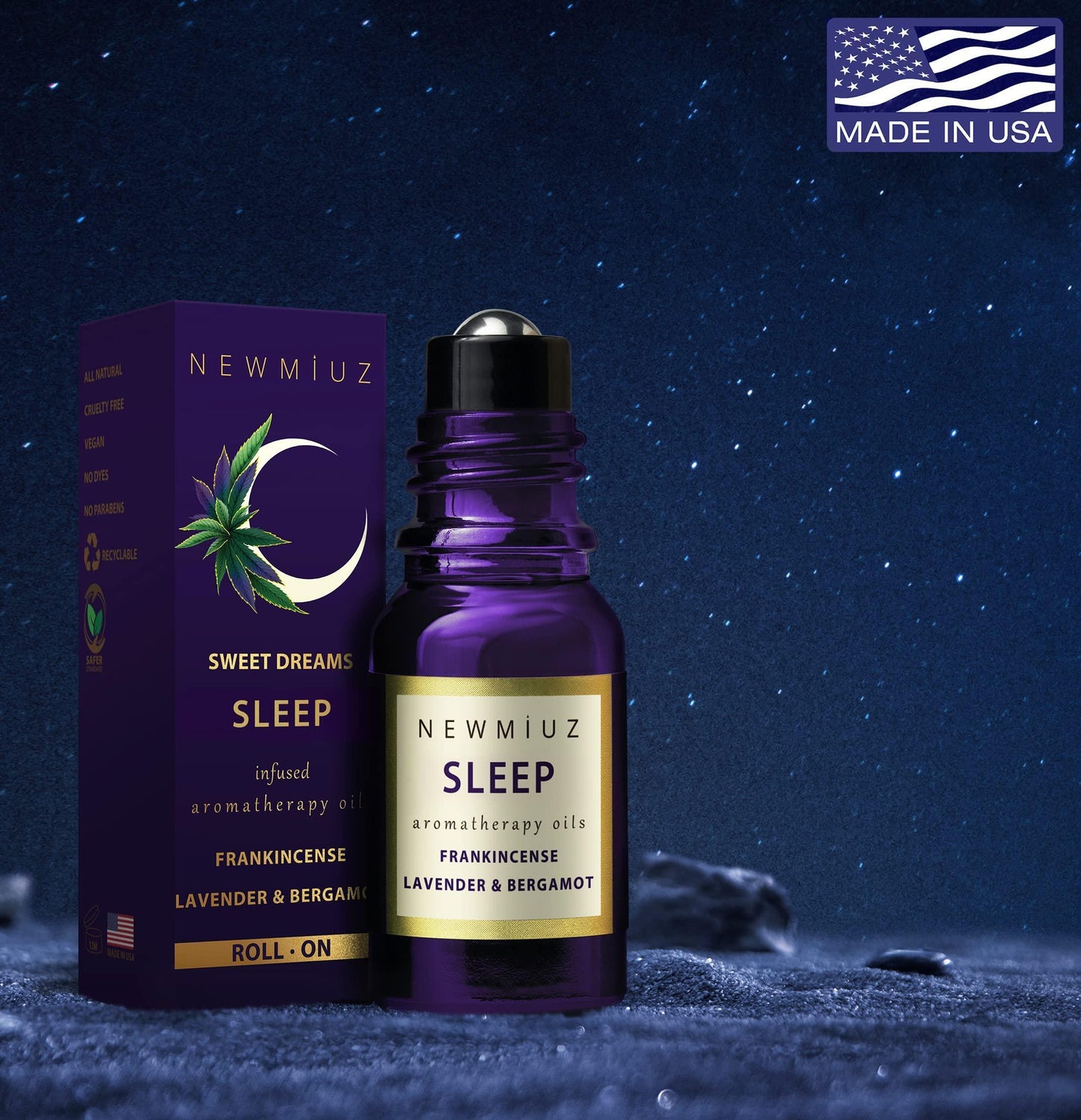 Sleep Well Roll On Essential Oil Anti Stress Calming Aromatherapy Stick Blend Lavender Oil Bergamot Frankincense Destress Relaxation Stress Gifts for Women Perfect Stocking Stuffers NEW MIUZ USA - Natural Sleep