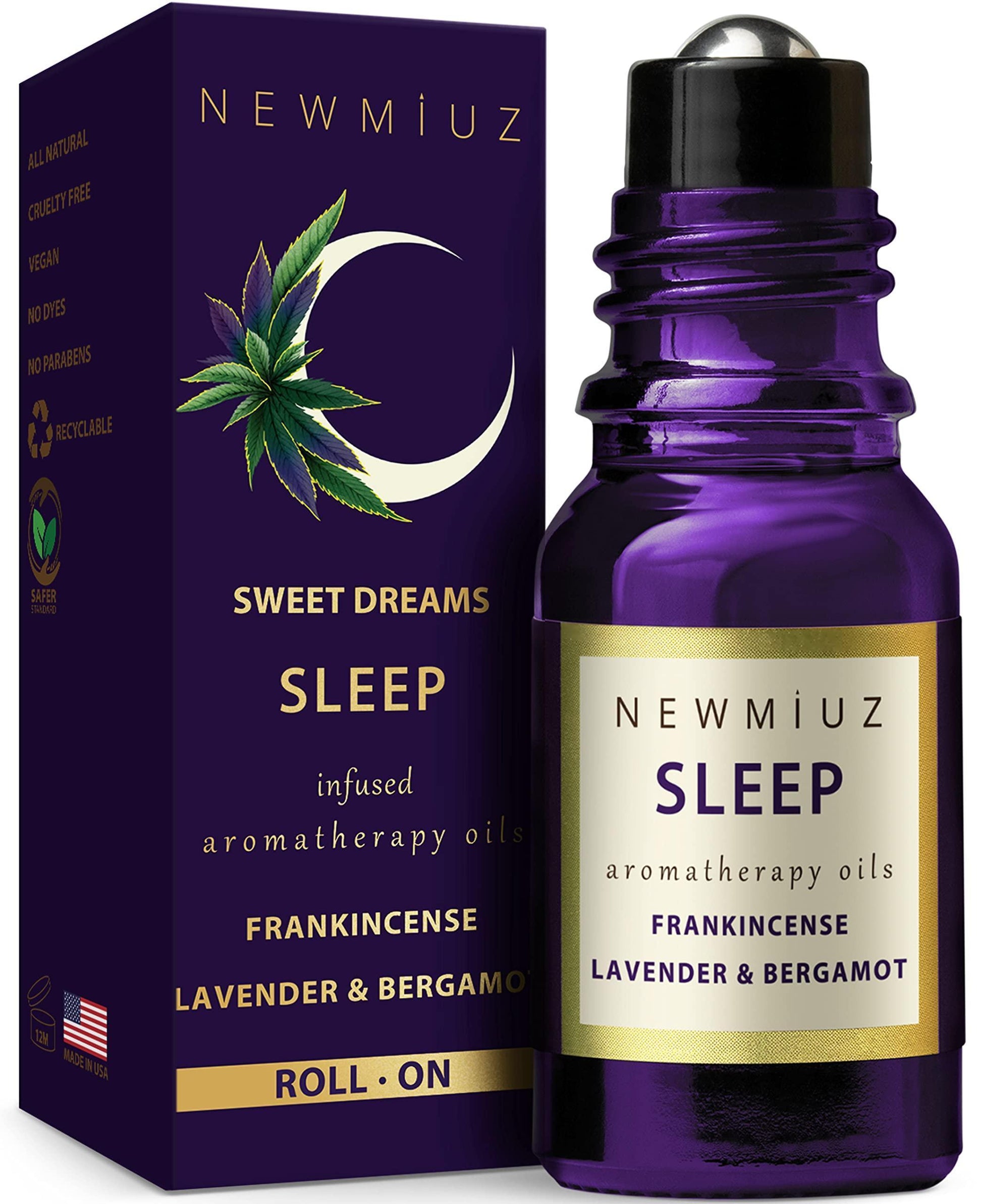 Sleep Well Roll On Essential Oil Anti Stress Calming Aromatherapy Stick Blend Lavender Oil Bergamot Frankincense Destress Relaxation Stress Gifts for Women Perfect Stocking Stuffers NEW MIUZ USA - Natural Sleep