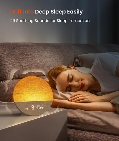 Dreamegg Sunrise 1 - Sunrise Alarm Clock, White Noise Machine with 29 Sounds, Wake Up Light Alarm Clock with 5 Wake up Sounds, 9 Dimmable Night Lights, Snooze, Customizable Sleep Routines for Adults - Natural Sleep