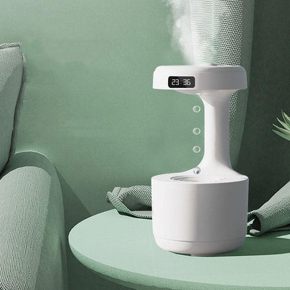 Anti-Gravity Humidifier with Clock & Water Drop Backflow Aroma Diffuser – Large Capacity, Silent Heavy Fog for Bedroom & Office - Natural Sleep