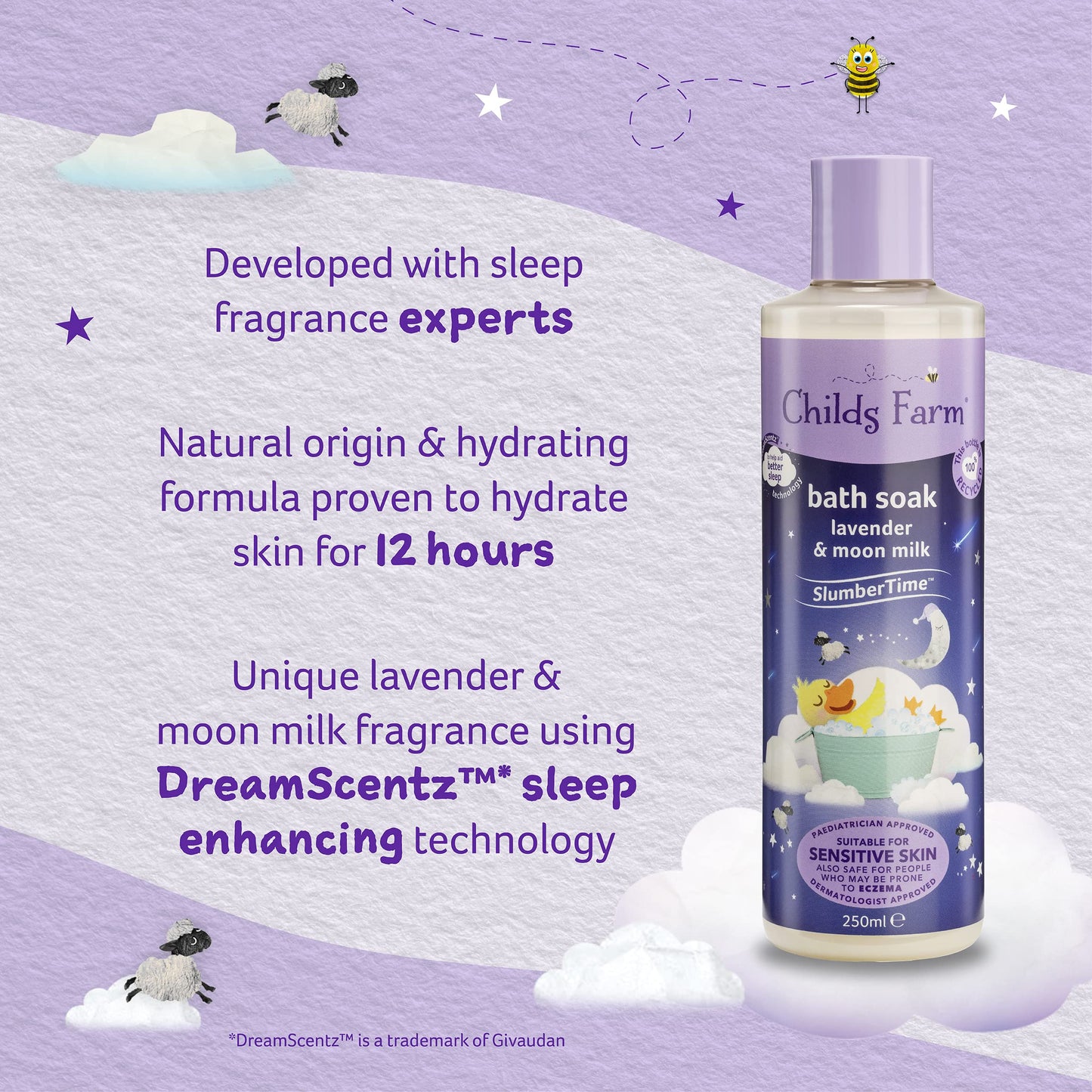 Childs Farm Slumber Time Sleep Bath Soak Lavender and Moon Milk Suitable for Newborns with Dry, Sensitive and Eczema-Prone Skin 250 ml - Natural Sleep