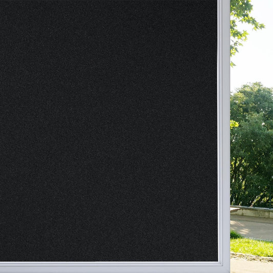 rabbitgoo Blackout Window Film, Black Out Window Film Privacy Day and Night, Blackout Window Cover Window Blackout Film for Glass Windows, Light Blocking UV Protection Dark Black 44.5x200 cm - Natural Sleep