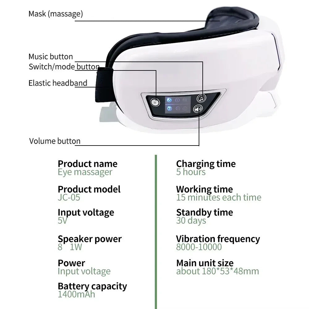 Smart Eye Massage Instrument Vibration Eye Care Massager Airbag Compress Bluetooth Music Eye Relax Fatigue Massage Sleep Mask - NaturalSleep.shop