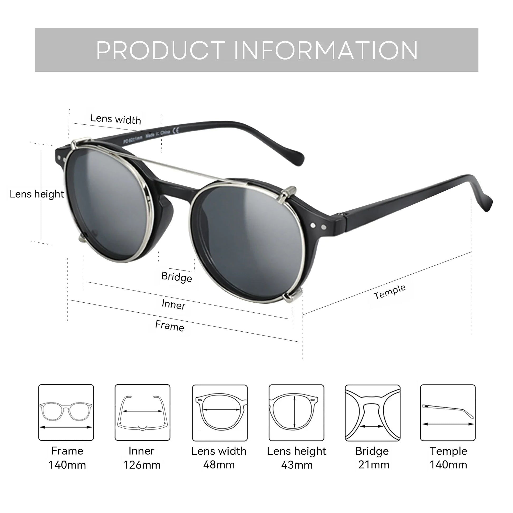 ZENOTTIC-Steampunk Style Clip On Sunglasses for Men Women Anti Blue Light Glasses+Polarized Clip Fashion/Retro Computer Eyewear - NaturalSleep.shop