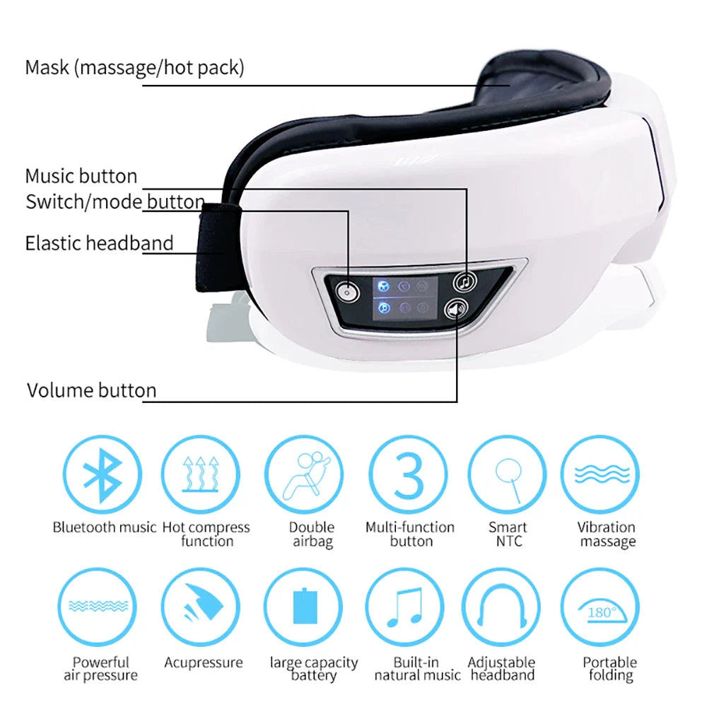 6D Smart Vibration Eye Massager Hot Airbag Compress Bluetooth Music Eye Massage Sleep Mask Eye Relax Fatigue Eye Care Instrument - NaturalSleep.shop