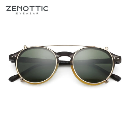 ZENOTTIC-Steampunk Style Clip On Sunglasses for Men Women Anti Blue Light Glasses+Polarized Clip Fashion/Retro Computer Eyewear - NaturalSleep.shop