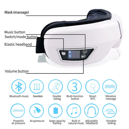 6D Smart Vibration Eye Massager Airbag Compress Eye Care Instrument Bluetooth Music Eye Massage Sleep Mask Eye Relax Fatigue - NaturalSleep.shop