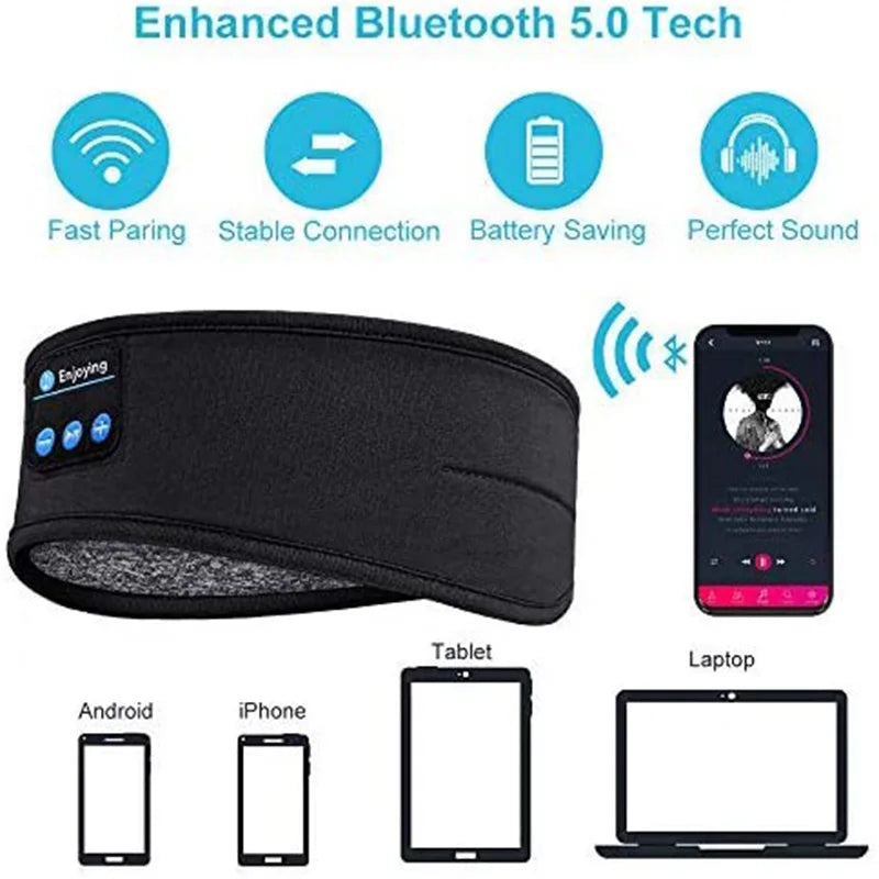 Wireless Bluetooth 5.0 Earphone Sleeping Band Music Headphones Soft Elastic Comfortable Eye Mask Sleep Headset for Side Sleeper - NaturalSleep.shop