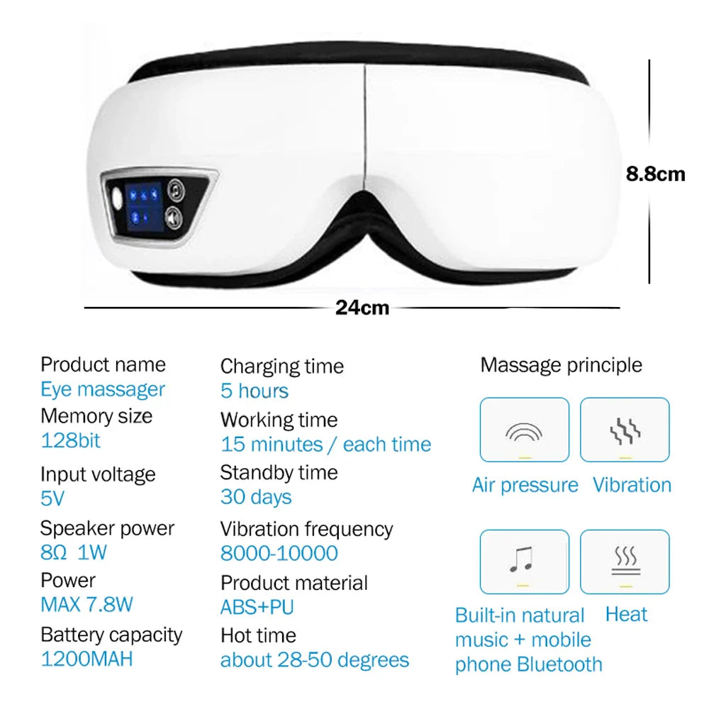 6D Smart Vibration Eye Massager Hot Airbag Compress Bluetooth Music Eye Massage Sleep Mask Eye Relax Fatigue Eye Care Instrument - NaturalSleep.shop