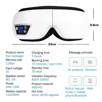 6D Smart Vibration Eye Massager Hot Airbag Compress Bluetooth Music Eye Massage Sleep Mask Eye Relax Fatigue Eye Care Instrument - NaturalSleep.shop