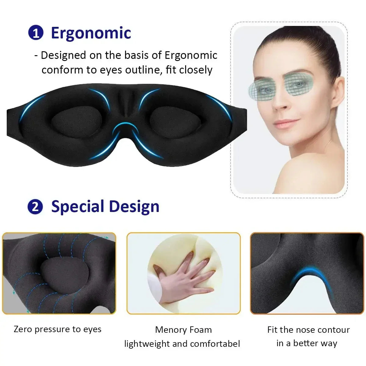 Eye Mask for Sleeping 3D Contoured Cup Blindfold Concave Molded Night Sleep Mask Block Out Light with Women Men - NaturalSleep.shop