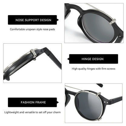 ZENOTTIC-Steampunk Style Clip On Sunglasses for Men Women Anti Blue Light Glasses+Polarized Clip Fashion/Retro Computer Eyewear - NaturalSleep.shop