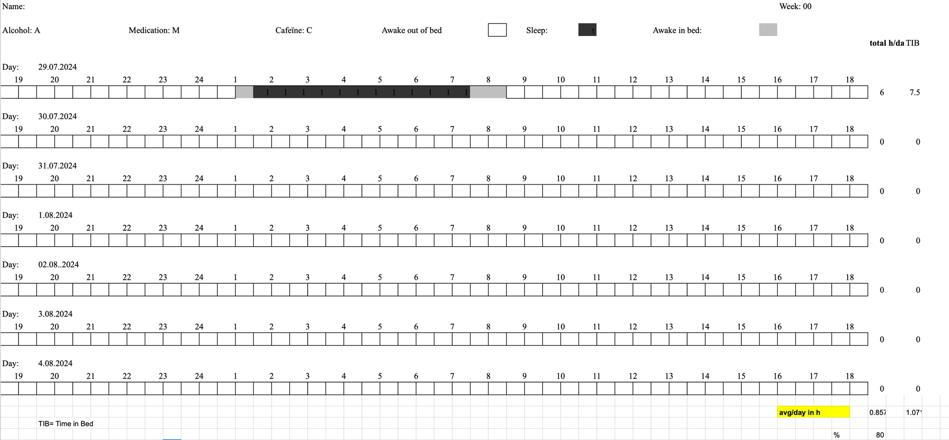 Sleep Diary in Digital Format - Weekly tracker - Natural Sleep